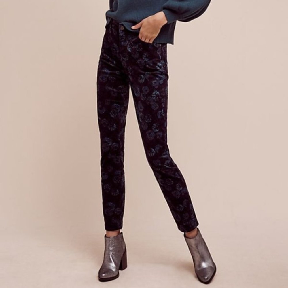 Anthropologie Dark Navy Floral Ankle Jeans